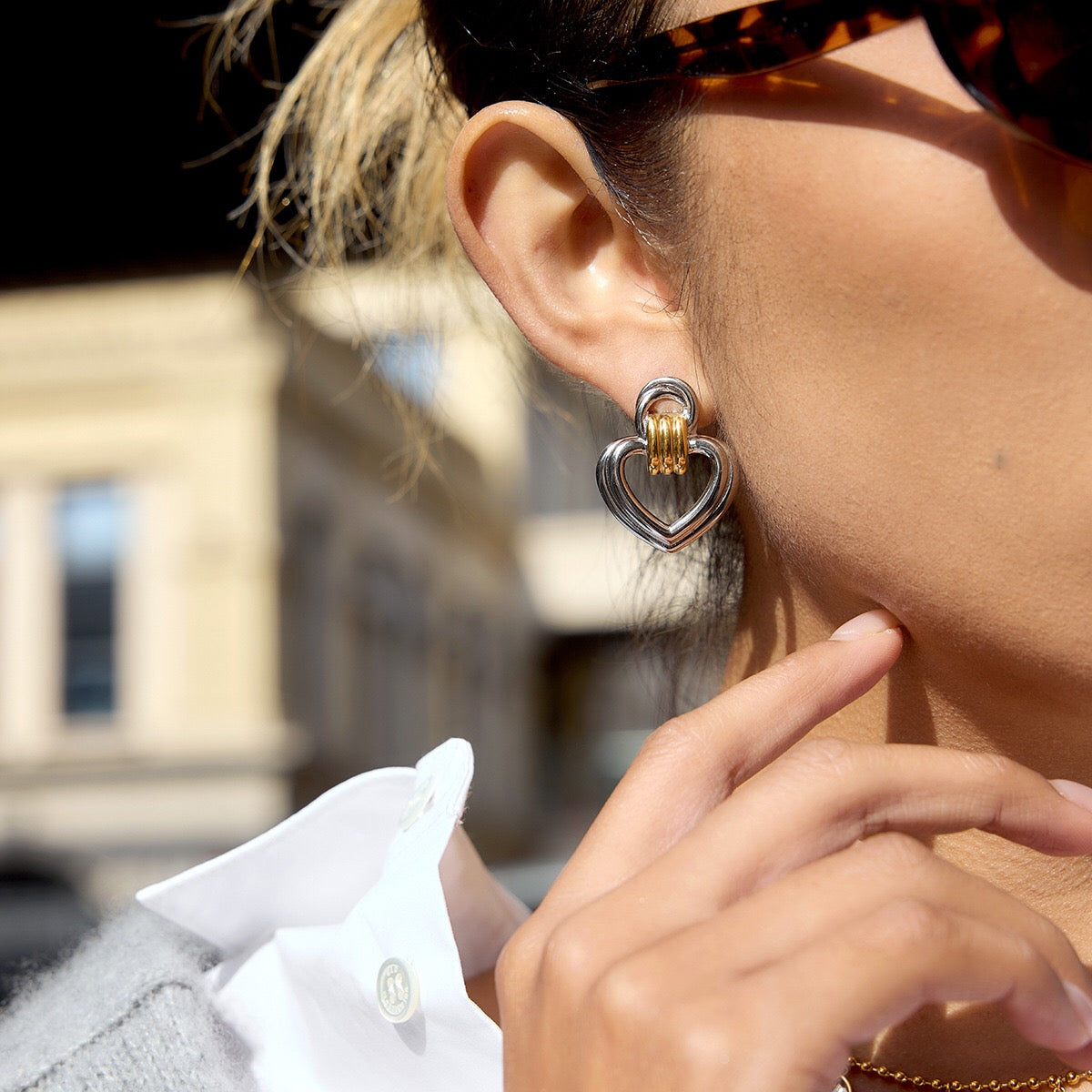 18K Gold Abstract Love Geometric Heart Statement Stud Earrings