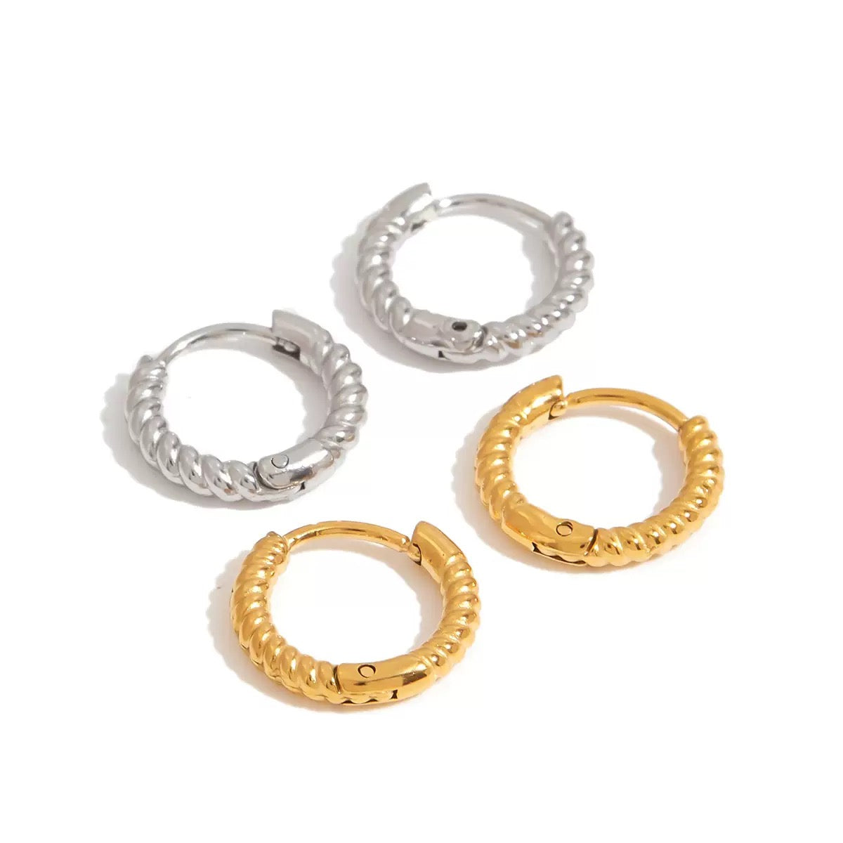 18K Gold Minimalist Twisted Small Hoop Huggie Earrings