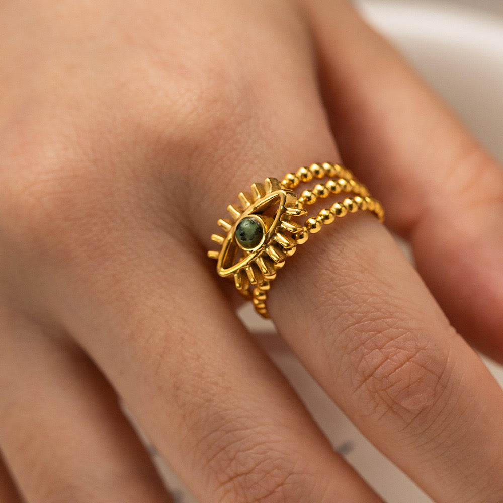 18K Gold Evil Eye Band Ring