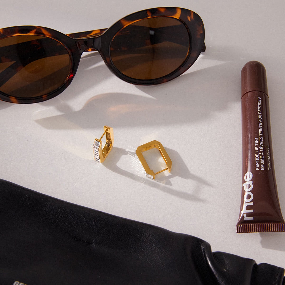 18K Gold Full Glam Rectangle Hoop Huggie Earrings CZ Ear Cuffs Stack