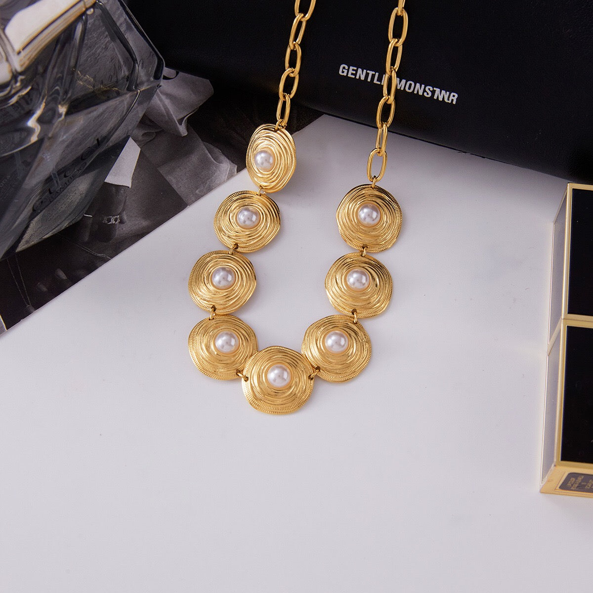 18K Gold Modern Goddess Pearl Chunky Statement Necklace