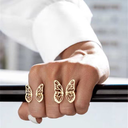 18K Gold Butterfly Wings Statement Cuff Ring