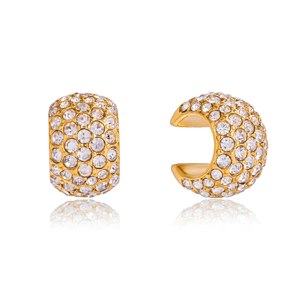 18K Gold Diamond Fever Huggie Earrings Ear Cuff Set