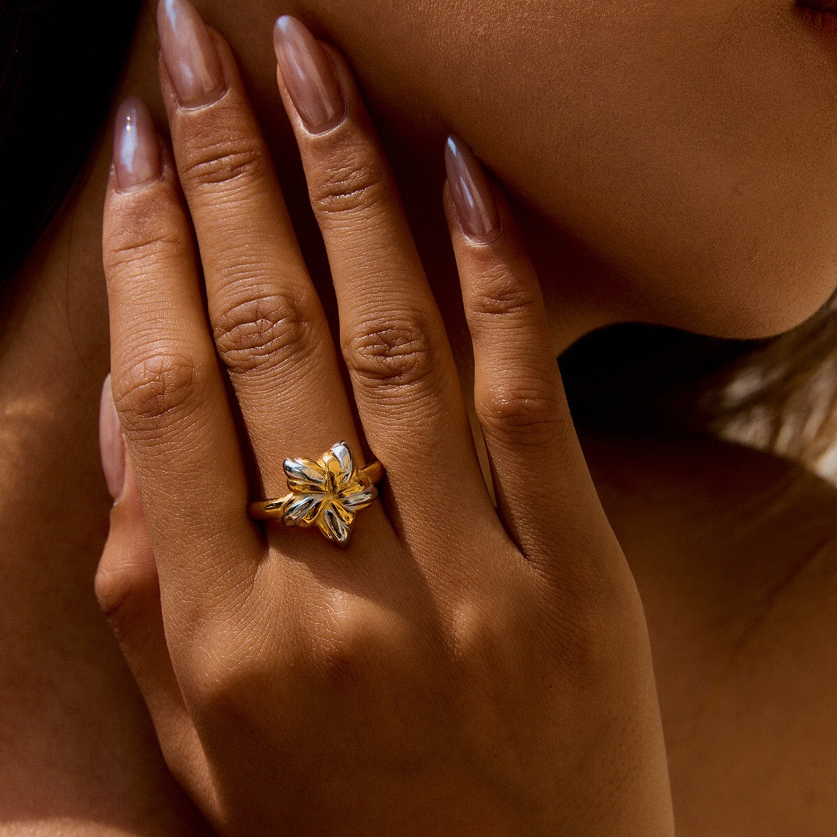 18K Gold and Silver Two Tone Cosmic Motion Statement Star Ring