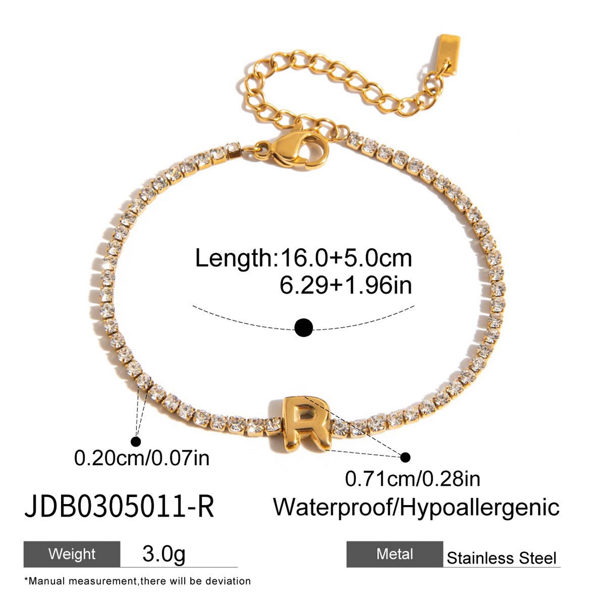 18K Gold Glam Bubble Letter Initial Tennis Bracelet