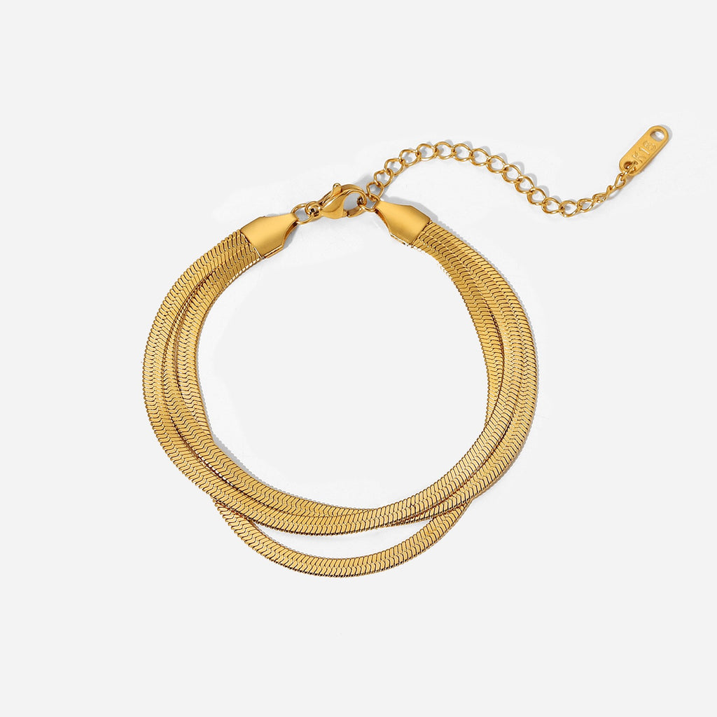 18K Gold Herringbone Snake Triple Chain Bracelet Stack