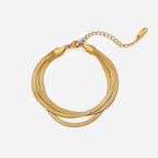 18K Gold Herringbone Snake Triple Chain Bracelet Stack
