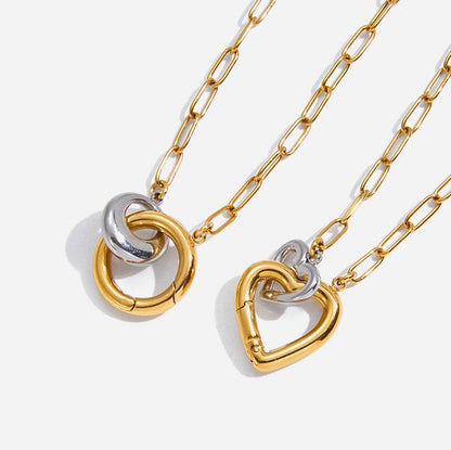 18K Gold and Silver Two Tone Linked Heart Charm Necklace