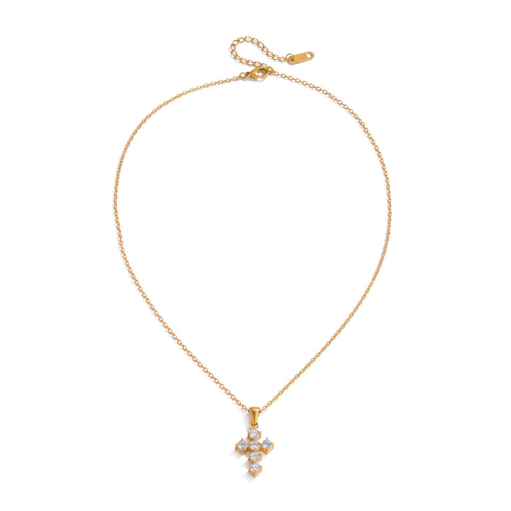 18K Gold Faith Minimalist Bling Cross Pendant Necklace