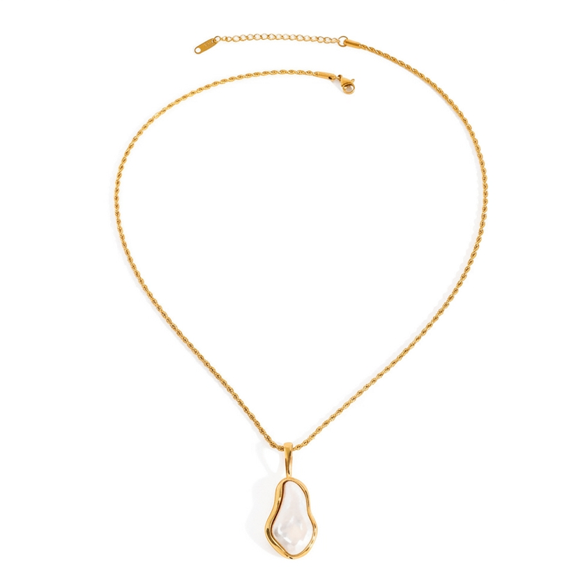 18K Gold Baroque Pearl Pendant Statement Necklace & Dangle Earrings & Ring Set