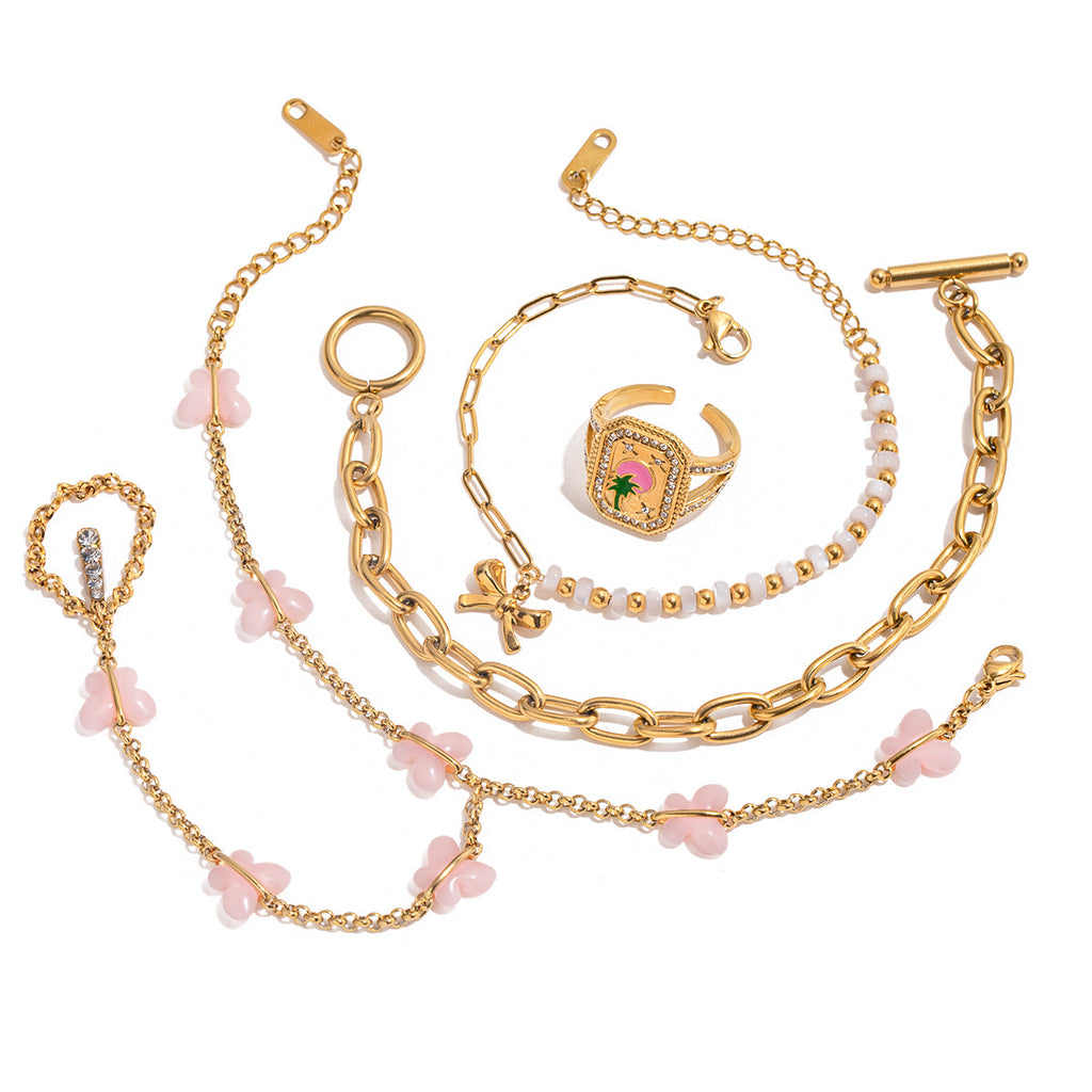 18K Gold Waterproof Pink Butterfly Trendy Hand Jewelry Chain Bracelet