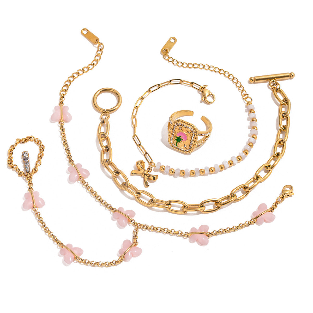 18K Gold Waterproof Pink Butterfly Trendy Hand Jewelry Chain Bracelet