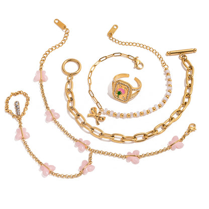 18K Gold Waterproof Pink Butterfly Trendy Hand Jewelry Chain Bracelet
