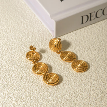18K Gold Ocean Swirl Drop Dangle Earrings