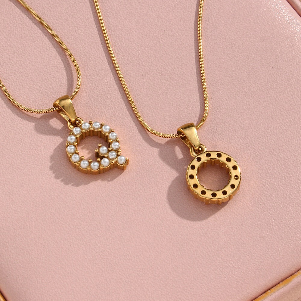 18K Gold Pearl Initial Pendant Necklace