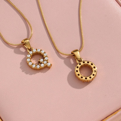 18K Gold Pearl Initial Pendant Necklace