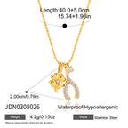 18K Gold Lucky You Clover Wishing Bone Dainty Charm Necklace