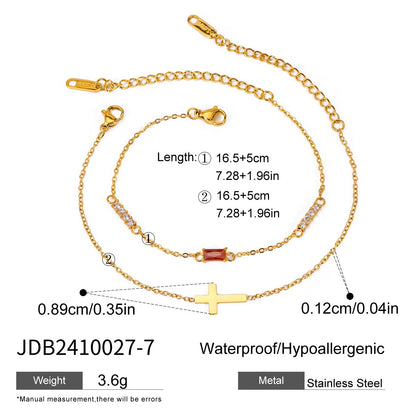 18K Gold Cross Birthstone Bracelets Set