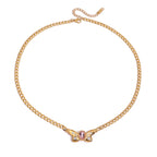 18K Gold Pink Butterfly Curb Chain Necklace