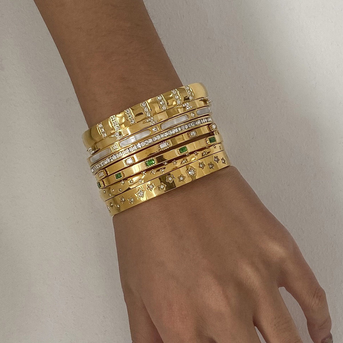 18K Gold Golden Hour Star Bangle Bracelet Stack