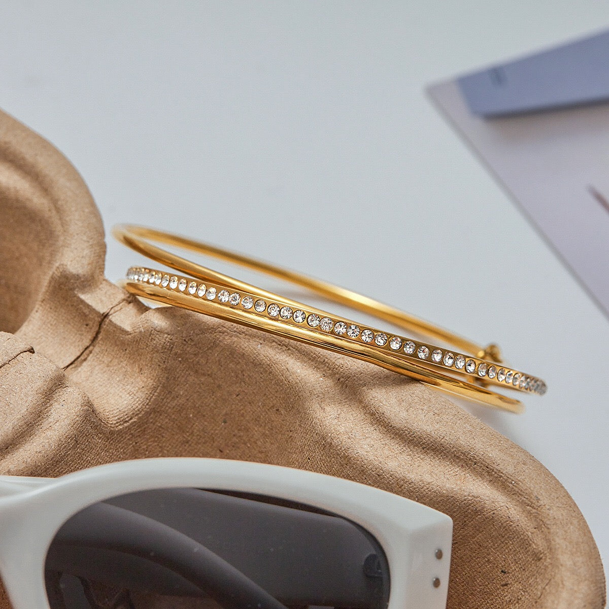 18K Gold and Silver Two Tone Spinelli Slim Bangle Bracelets Stack