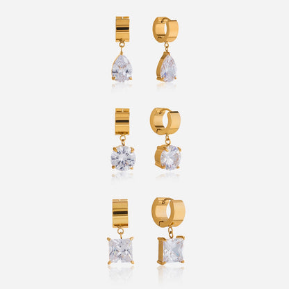 18K Gold Diamond Drip Small Hoop Dangle Huggie Earrings