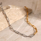 18K Gold Two Tone Paperclip Silver Chain Collar Necklace