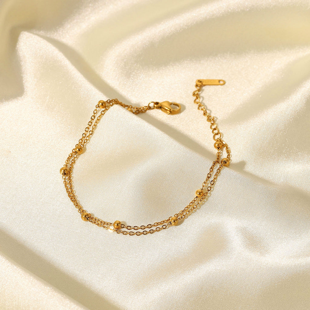 18K Gold Beaded Chain Bracelet