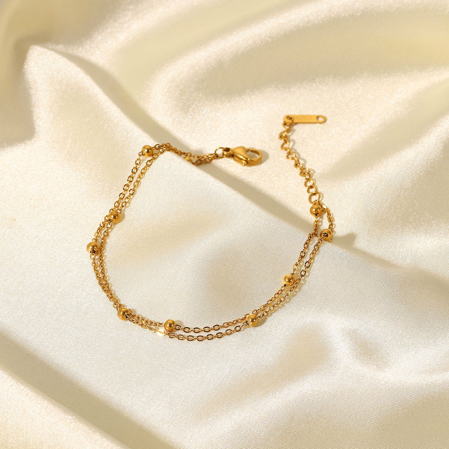 18K Gold Beaded Chain Bracelet