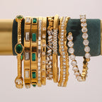 18K Gold Empire Glam CZ Bangle Bracelets Stack