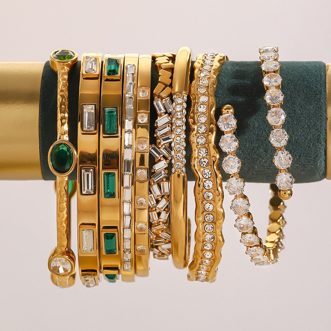 18K Gold Empire Glam CZ Bangle Bracelets Stack