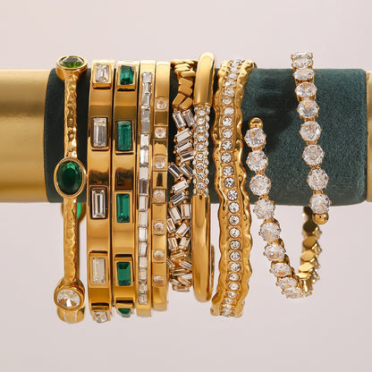 18K Gold Empire Glam CZ Bangle Bracelets Stack