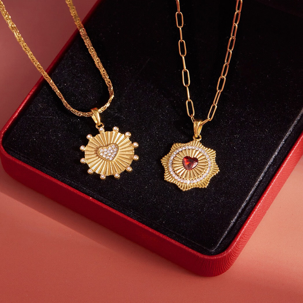 18K Gold Scarlet Love Red Heart Pendant Necklace
