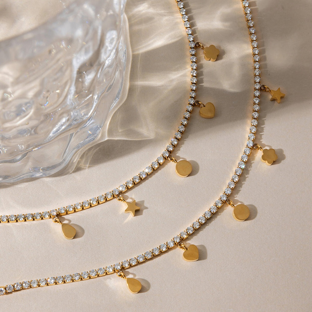 18K Gold Dream Girl Star Heart Tennis Chain Bracelet