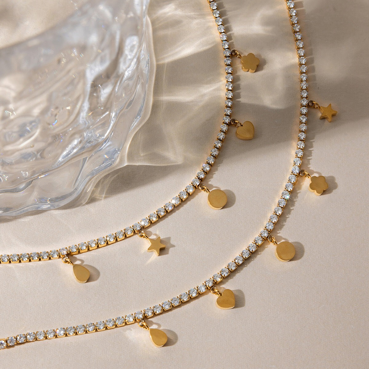 18K Gold Dream Girl Star Heart Tennis Chain Necklace