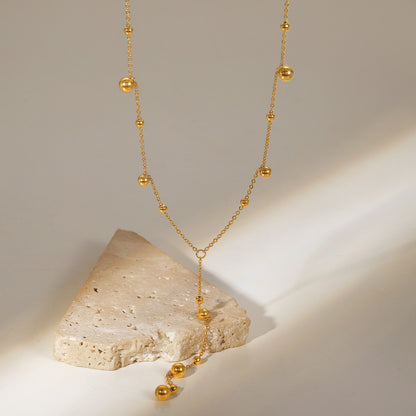 18K Gold Beaded Lariat Necklace