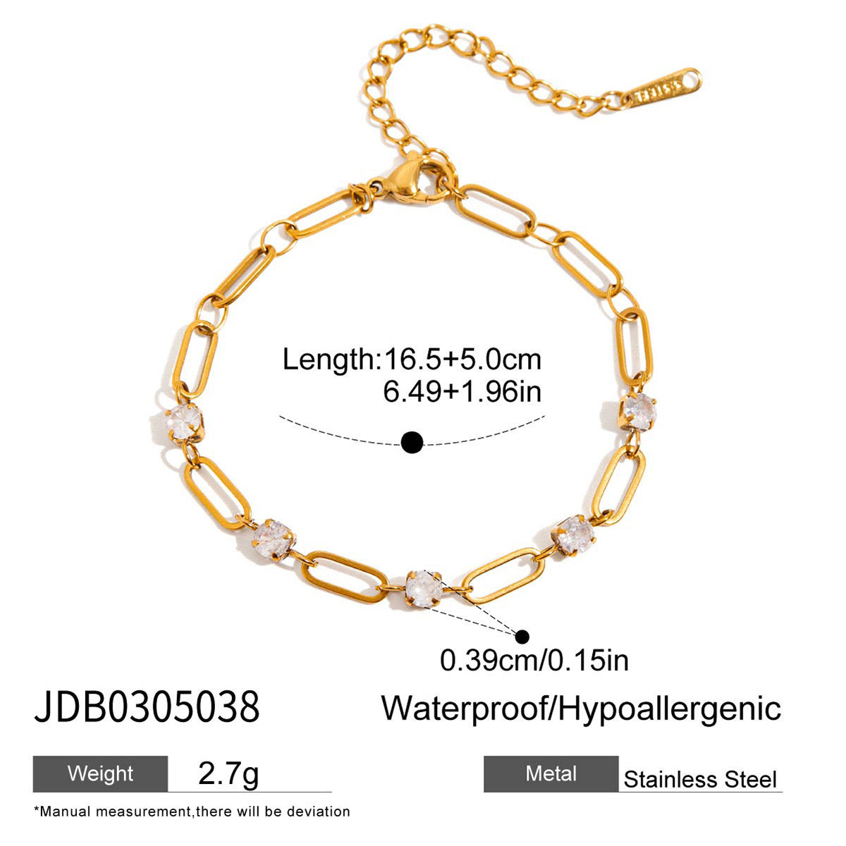 18K Gold Waterproof Simple Elegant Hand Chain Bracelet