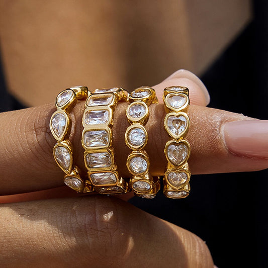 18K Gold Extra Shine Heart Eternity Tennis Ring
