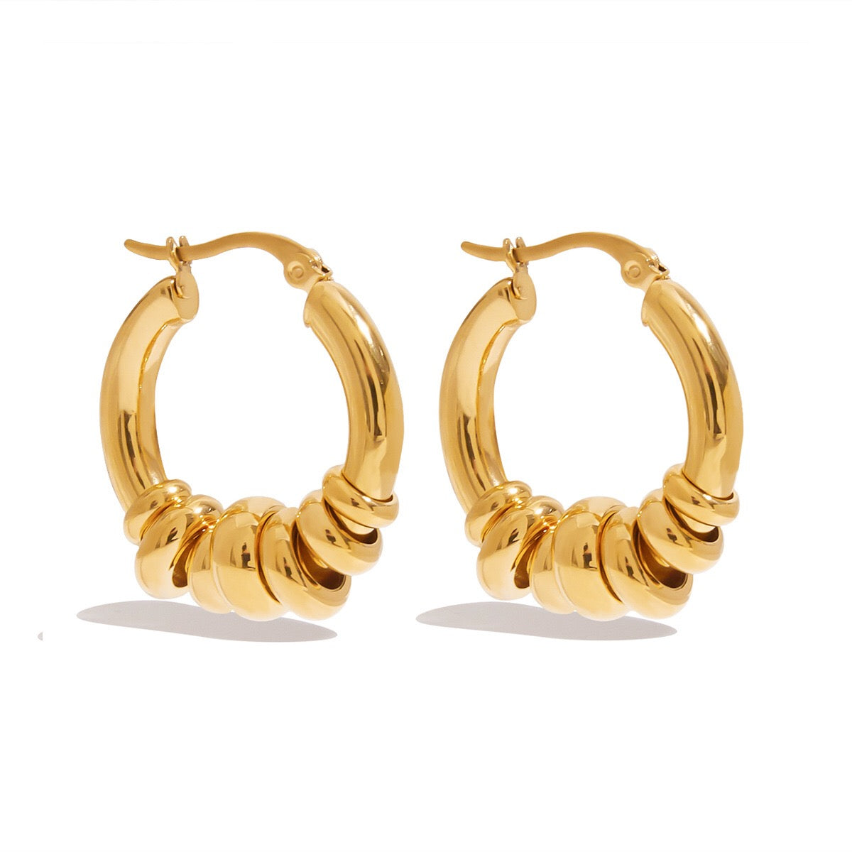 18K Gold Linked Rings Small Hoop Huggie Earrings