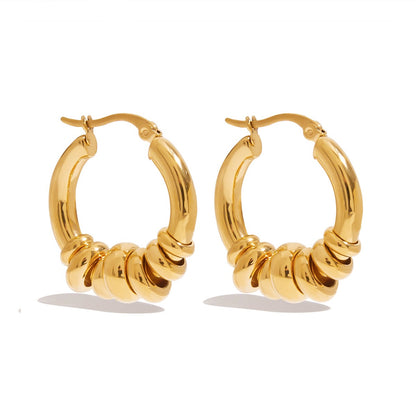 18K Gold Linked Rings Small Hoop Huggie Earrings