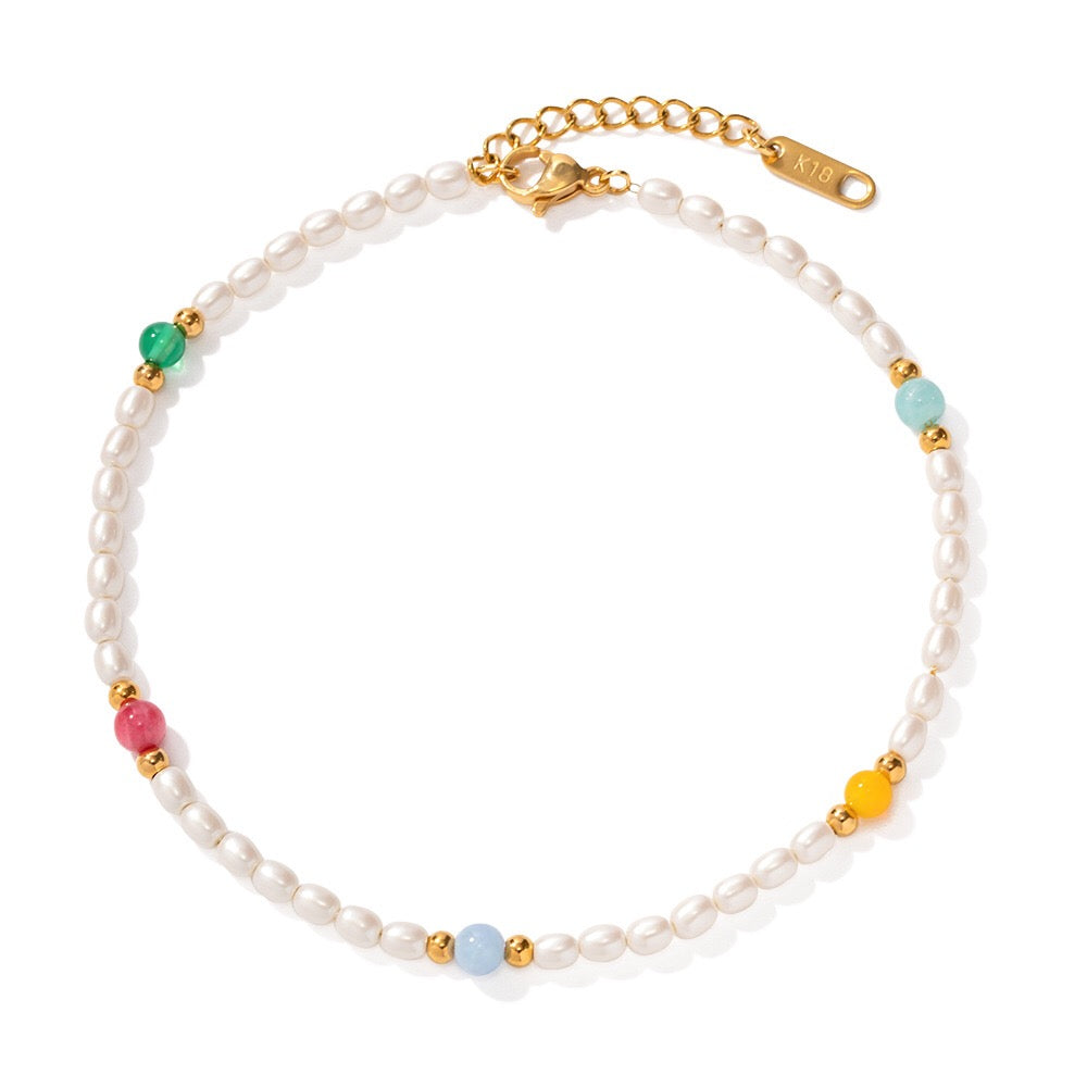 18K Gold Happy Hour Pearl Chain Dainty Anklet