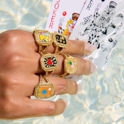 18K Gold Bejeweled Girl Boss Signet Statement Ring