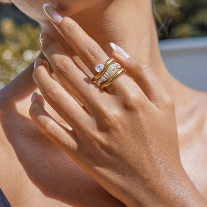 18K Gold Ravish Wavy Form Stacking Rings