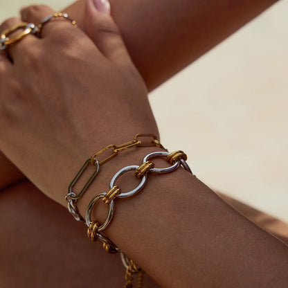 18K Gold and Silver Two Tone Duality Chain Bracelet Stack