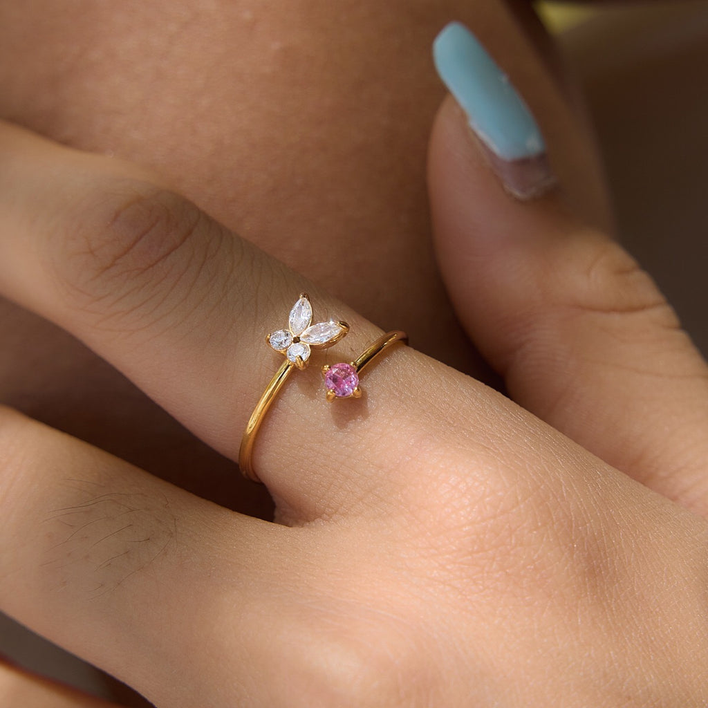 18K Gold Flutter Obsession Pink Butterfly Cuff Ring