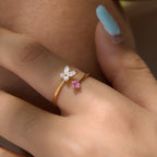 18K Gold Flutter Obsession Pink Butterfly Cuff Ring