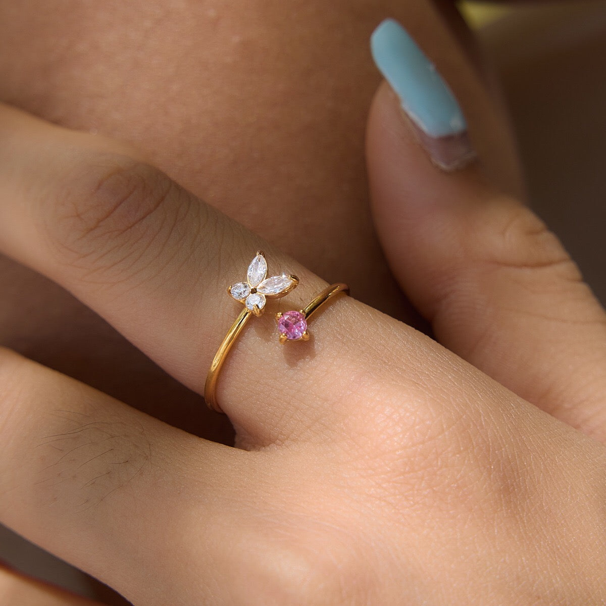 18K Gold Flutter Obsession Pink Butterfly Cuff Ring