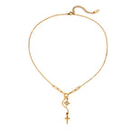 18K Gold Starry Y Shape Pendant Heart Tennis Chain Paperclip Layered Necklace Set