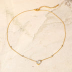 18K Gold Dainty Starry Heart CZ Pendant Necklace