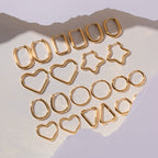 18K Gold Minimalist Geometric Heart Huggie Earrings